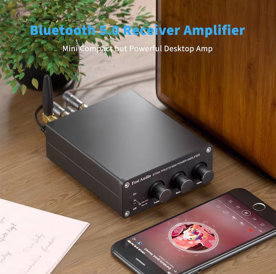 Fosi Audio BT20A Mini Bluetooth   3.5mm Aux Power Amplifier 2x 100 Watts