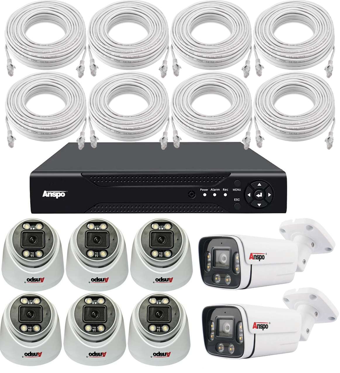 5MP PoE High Definition 2-Way Audio IP CCTV System with 8 White Anspo IP Dome Cameras (CLONE)