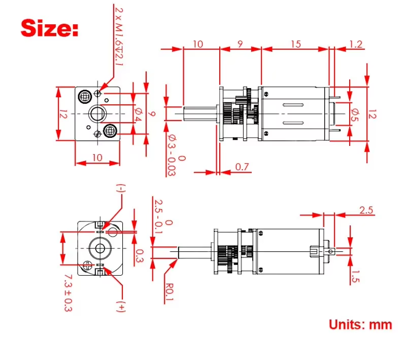 N20 Geared Motor 3V 15rpm