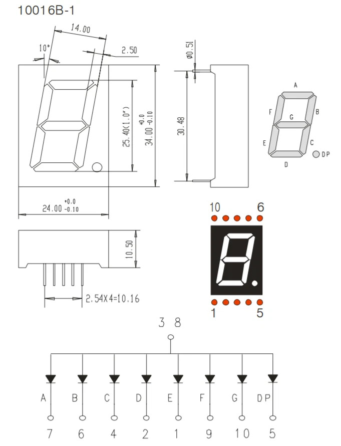 7 Segment Red LED Ultra-Bright Common Anode 1