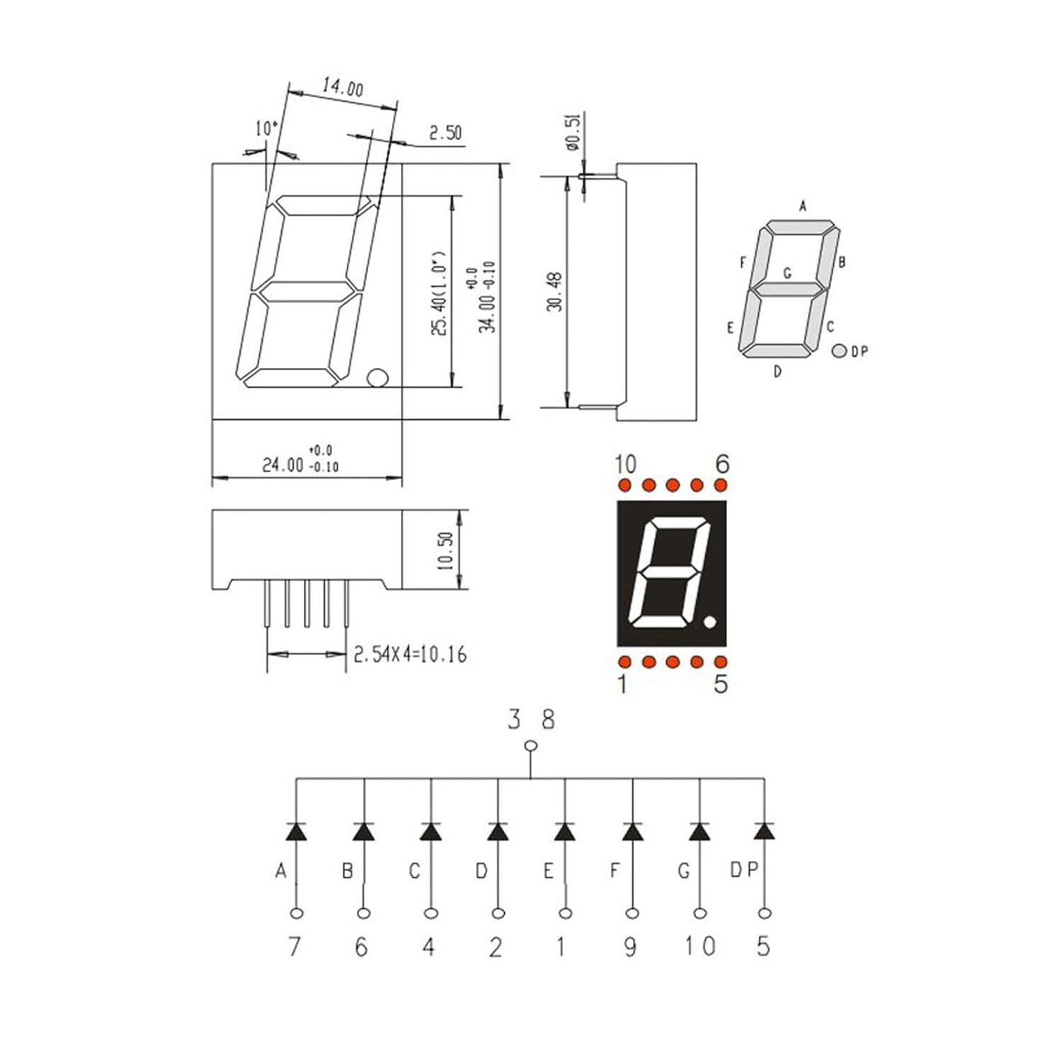 7 Segment Red LED Ultra-Bright Common Cathode 1
