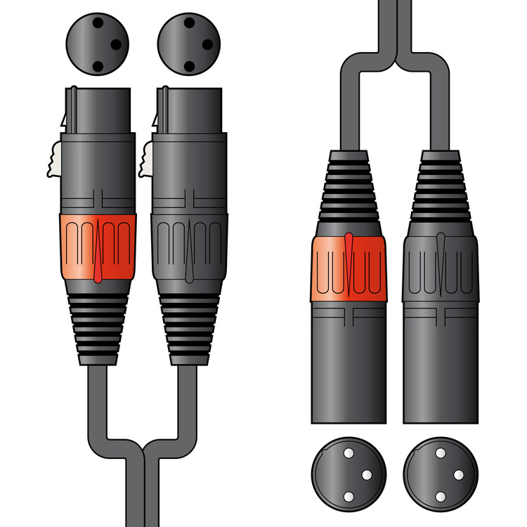 3 Metre HQ Screened Cable Joining 2 Male XLR Plugs to 2 Female XLR Line Sockets