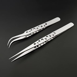 2 Piece Precision Tweezer Kit Stainless Steel 