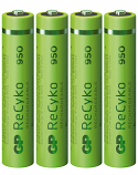 GP Recyko+ High Capacity Rechargeable NIMH AAA Cells 950maH Pack of 4 GP Recyko+ High Capacity Rechargeable NIMH AAA Cells 950maH Pack of 4