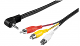 1.5 Metre Screened Lead with 3 RCA Phono Plugs to 4 pole 3.5mm Jack Plug 1.5 Metre Screened Lead with 3 RCA Phono Plugs to 4 pole 3.5mm Jack Plug
